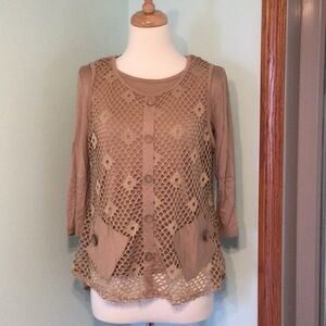 Blouse w/Open Lace Overlay 3/4 Length Sleeves​